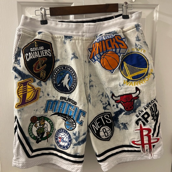 NBA Men's Athletic Shorts - White with Multicolor Team Logos - Picture 3 of 5